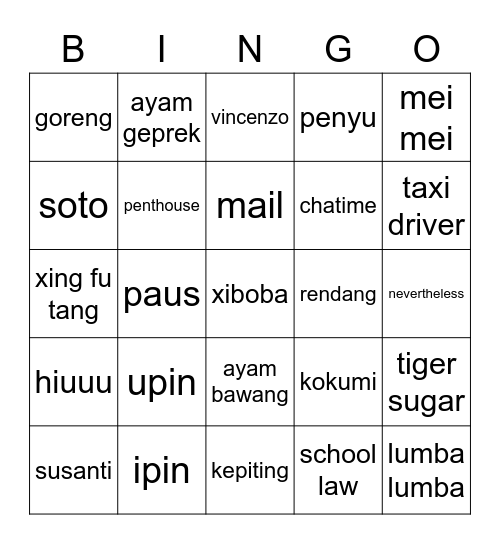 Do's Bingo Card