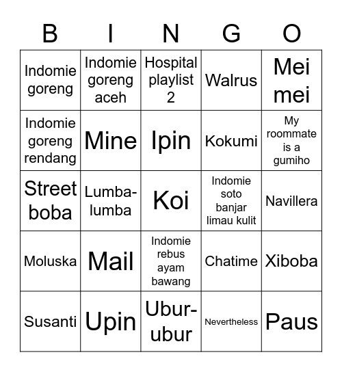 Bingo shuhua Bingo Card