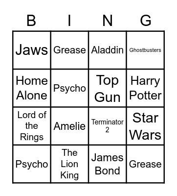 FF Cinema Themes Bingo Card