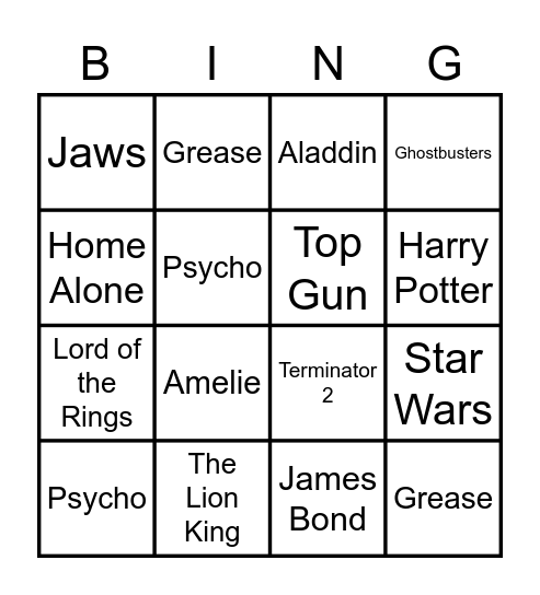 FF Cinema Themes Bingo Card