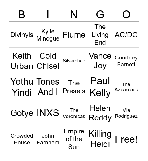 From Straya Bingo Card