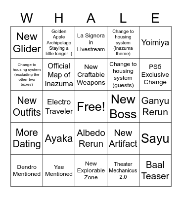 Pre-Inazuma Coomer Bingo Game Bingo Card