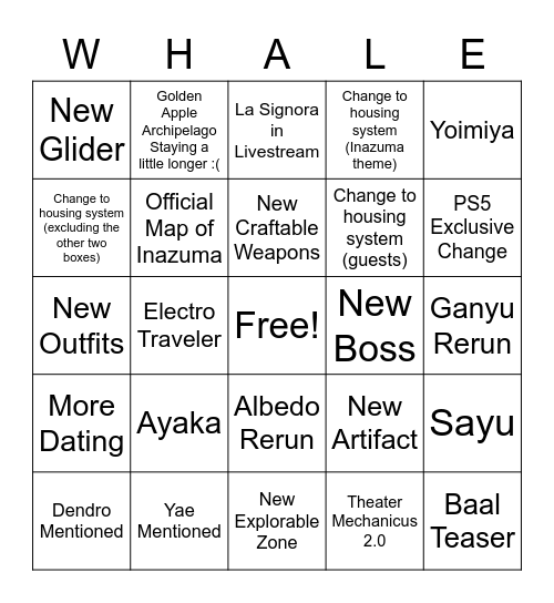 Pre-Inazuma Coomer Bingo Game Bingo Card