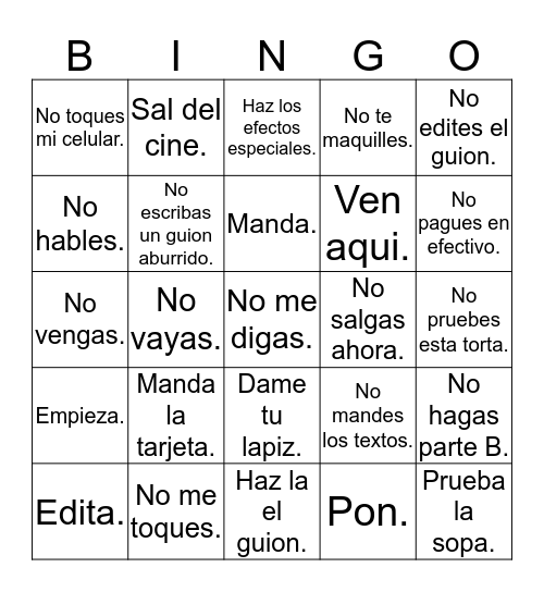 Mandatos Informales Bingo Card