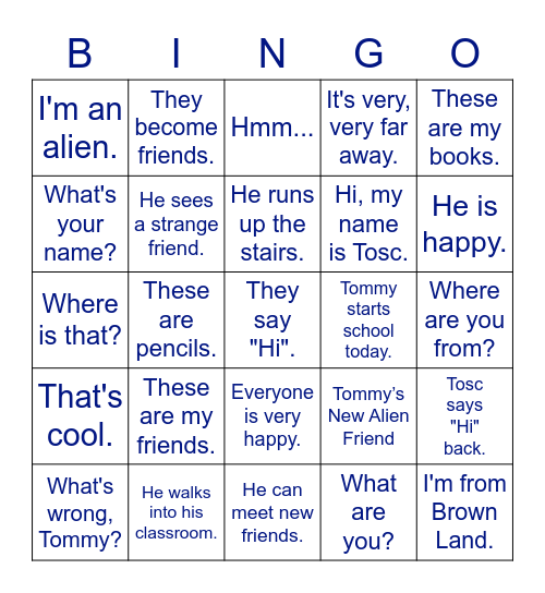 Primary Stage A1 Chapter1 Bingo Card