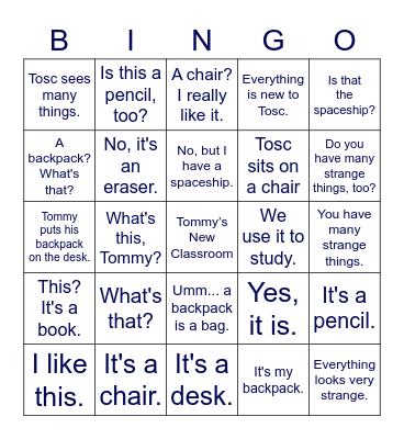 Primary Stage A1 Chapter2 Bingo Card