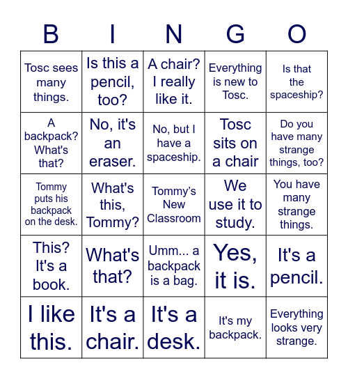 Primary Stage A1 Chapter2 Bingo Card