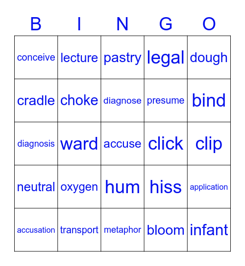 509 Vocabulary Bingo Card