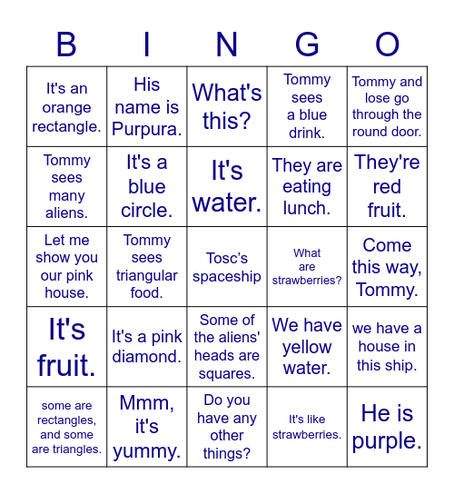 Primary Stage A1 Chapter4 Bingo Card