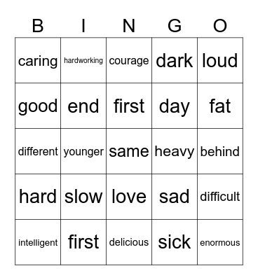 Synonyms & Antonyms Bingo Card