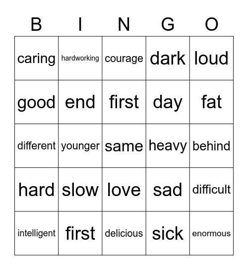 Synonyms & Antonyms Bingo Card
