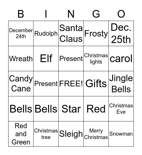 MERRY CHRISTMAS Bingo Card