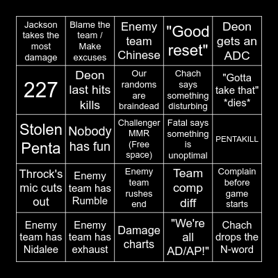 ARAM Bingo Card