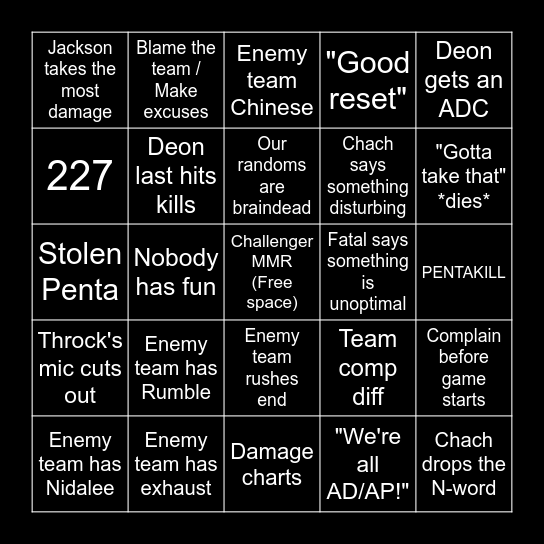 ARAM Bingo Card