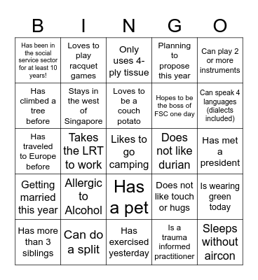 Get to know you Bingo Card
