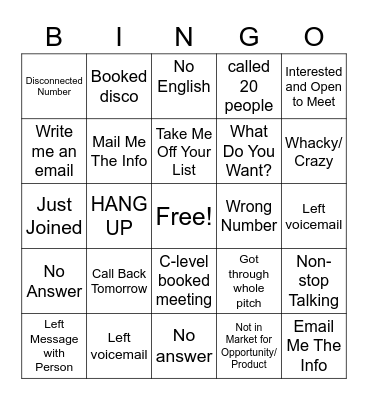 Cold Call Bingo Card