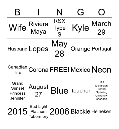 BRIDAL SHOWER Bingo Card