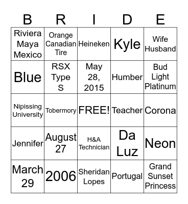 BRIDAL SHOWER Bingo Card