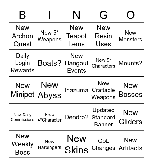 1.7 Livestream Bingo Card