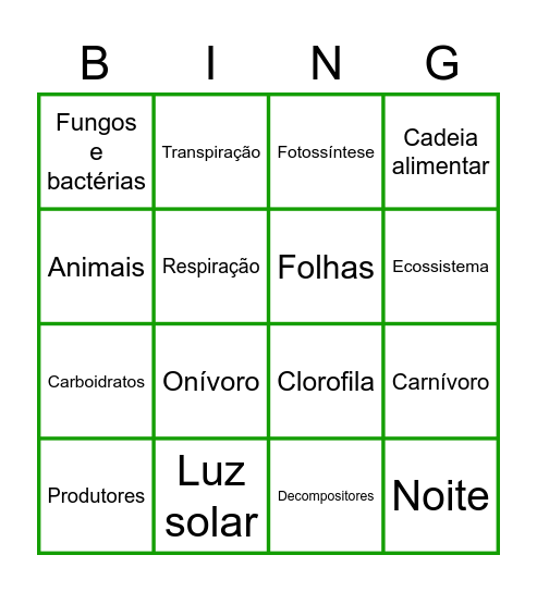 BINGO DE CIÊNCIAS Bingo Card