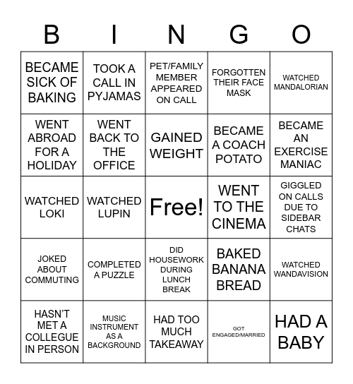 LOCKDOWN BINGO ROUND Bingo Card