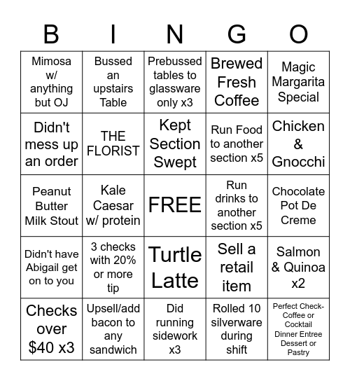 Frothy BINGO Card