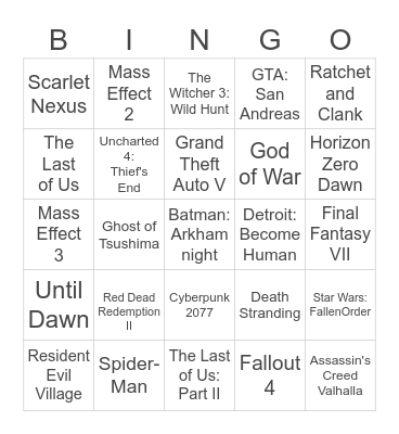 VIDEO GAMES bingo Card