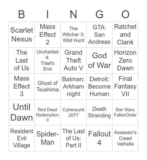 VIDEO GAMES bingo Card