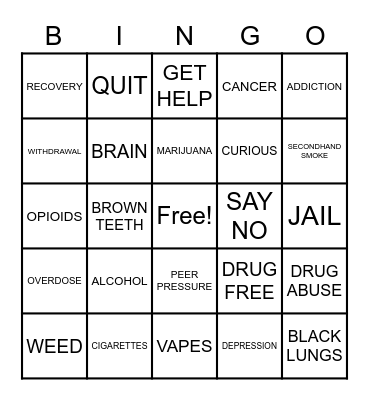 DRUG FREE FOR ME Bingo Card