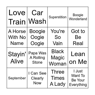 70's Music Bingo Card