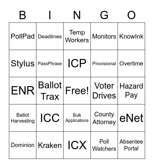 ELECTION TERMS Bingo Card