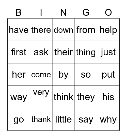 SIGHT WORDS #2 Bingo Card