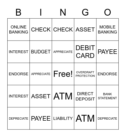 FINANCIAL LITERACY BINGO Card