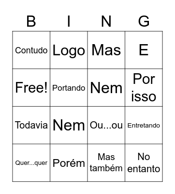 Conjunções coordenadas Bingo Card