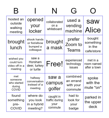 Returning to Workplace Bingo Card
