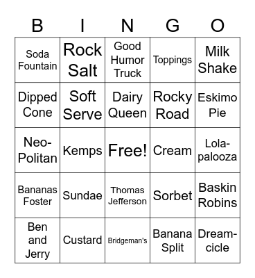 ICE CREAM BINGO Card