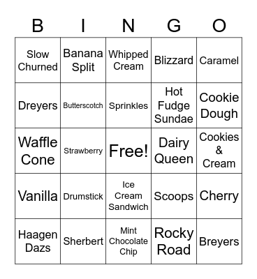 Ice Cream, I Scream! Bingo Card