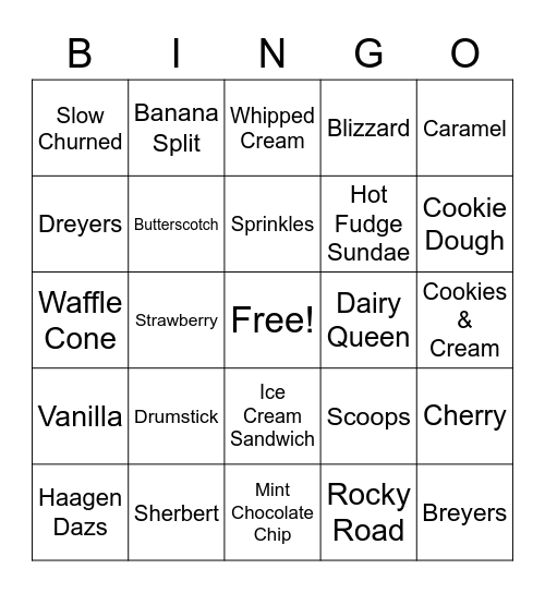 Ice Cream, I Scream! Bingo Card
