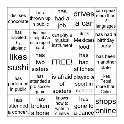Find Someone Who... Bingo Card