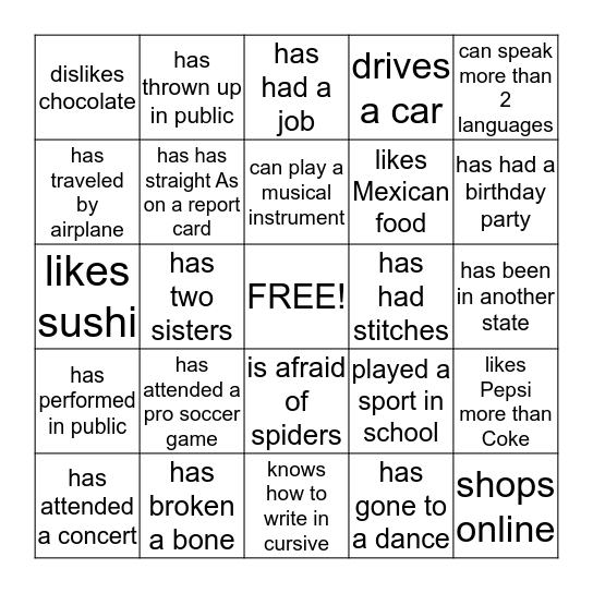 Find Someone Who... Bingo Card