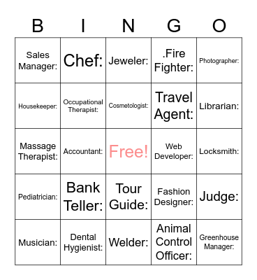Gear up Dominique name that job Bingo Card