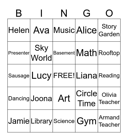 Sky World Bingo Card