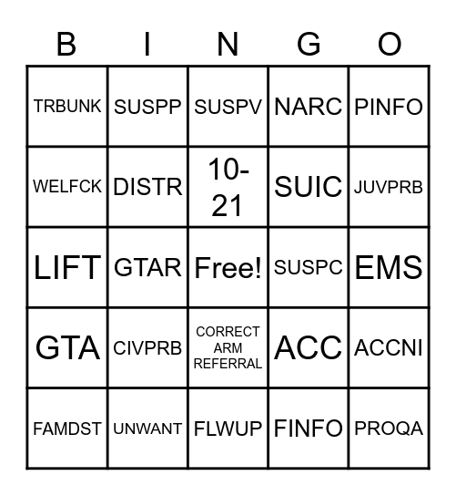 CALL TAKER BINGO Card