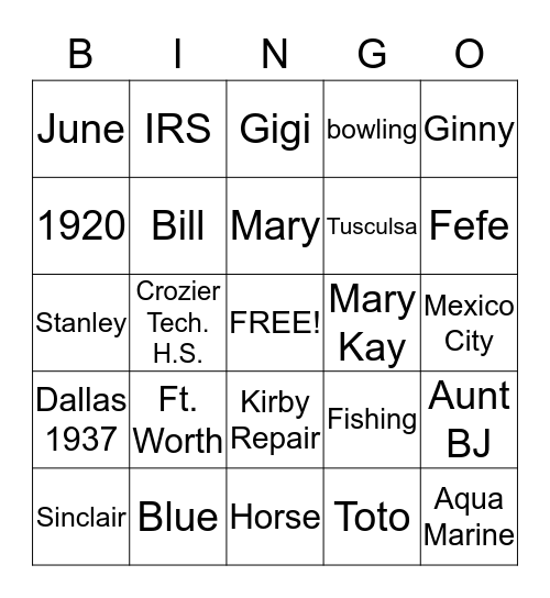 Get to Know Grandma Bea Bingo Card