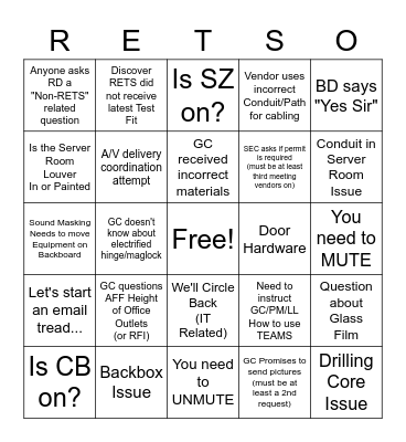 RETS-O Bingo Card