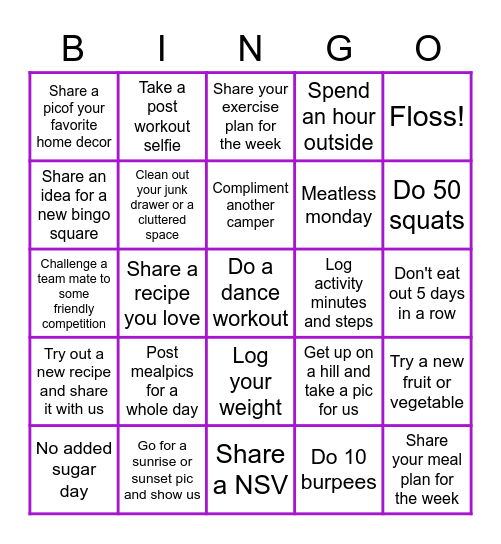 Happy Campers bingo week 1! Bingo Card