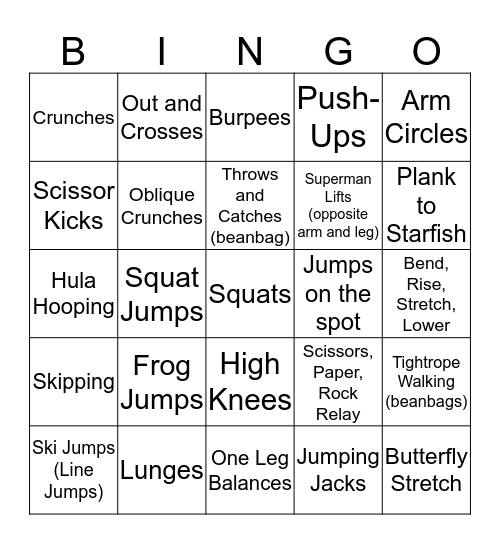 STRENGTH AND CONDITIONING BINGO!  Bingo Card