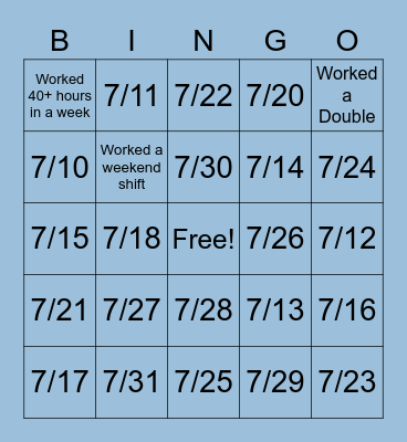 July Staffing Contest Bingo Card