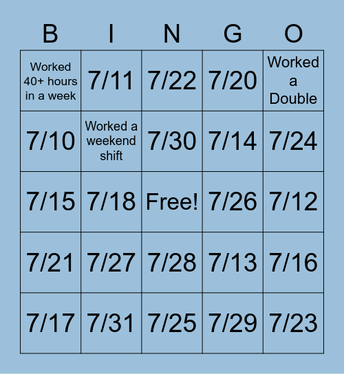 July Staffing Contest Bingo Card