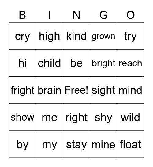 Long i and review Bingo Card